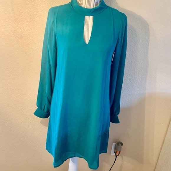 NWT Mini Dress Small Naked Zebra Green Teal Shirt Dress Keyhole Long Sleeved NEW - Picture 3 of 16